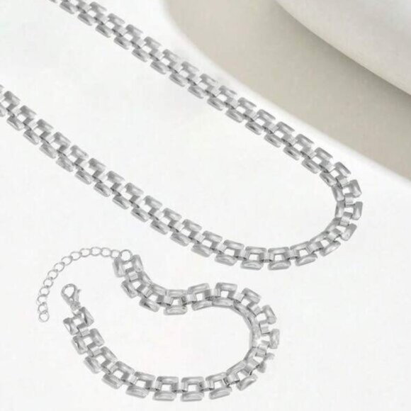 Silver Box Link Necklace & Bracelet Set - Picture 3 of 3